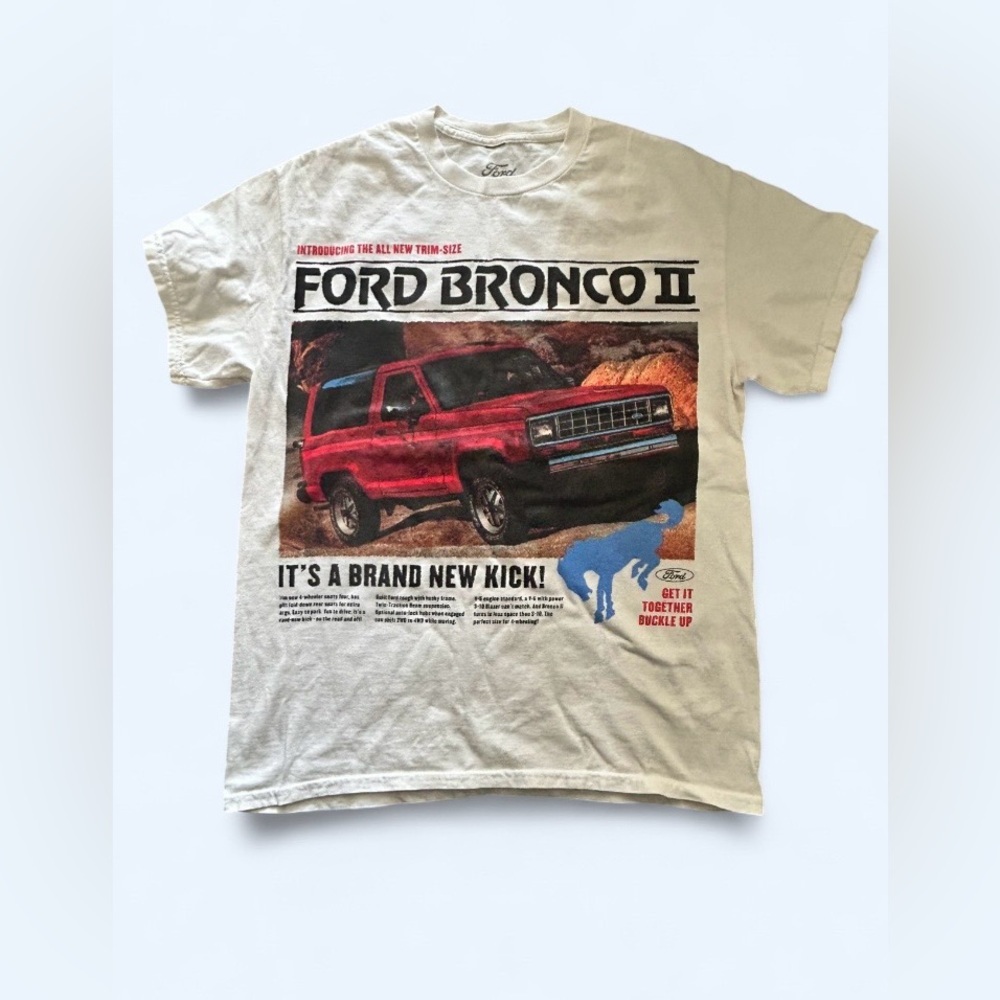 Ford Bronco Graphic Tee Retro Off-Road SUV White T-Shirt - Size Small